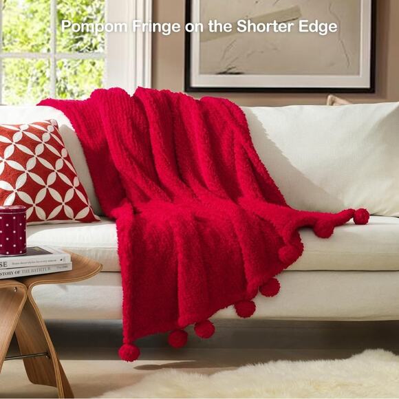 HORIMOTE HOME soft and cozy Sherpa Blanket with Pompoms boho style - Picture 5 of 7